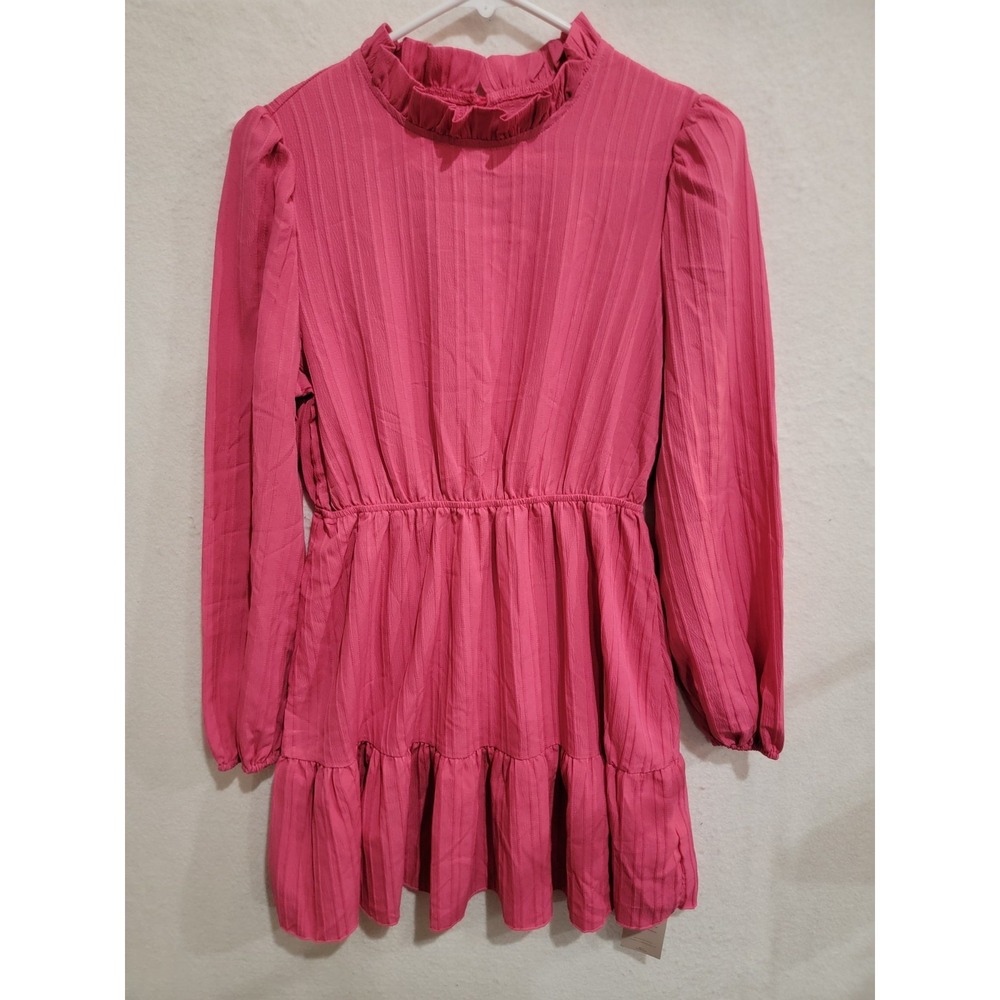 Emery Rose NWT Pink Ruffle High Neck Mini Dress Small Long Sleeve Cottagecore